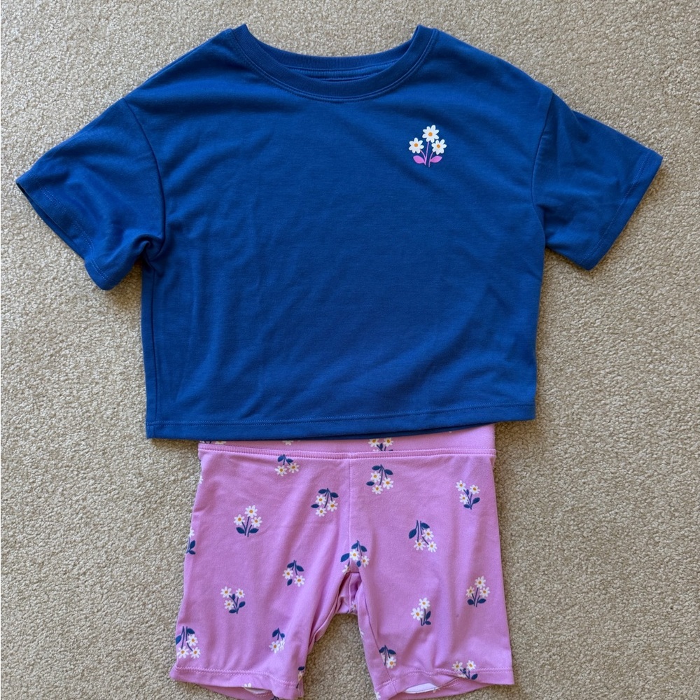 Cat & Jack Blue Top with Pink Floral Shorts Set